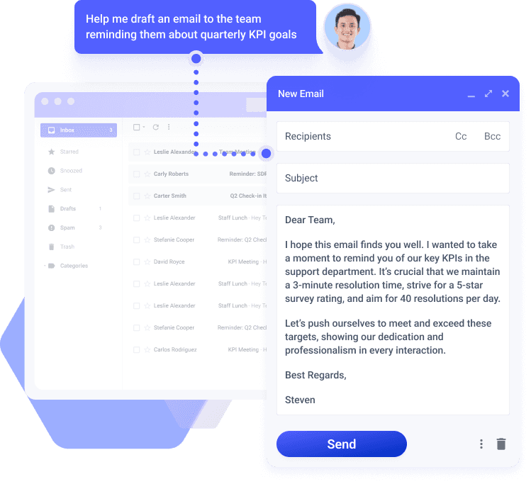 Use generative AI to create email content and sync your draft directly to your email inbox