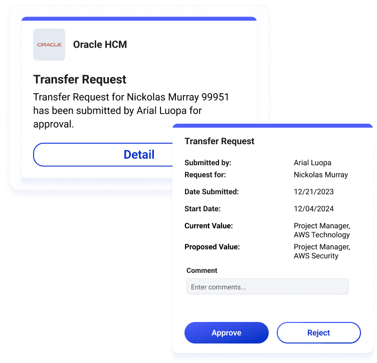 Oracle Transfer Request Update Alert