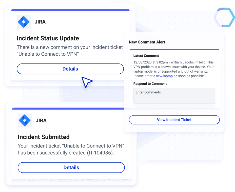 Alert employees when their help desk tickets need their attention. From the status changing or a new comment has been submitted.